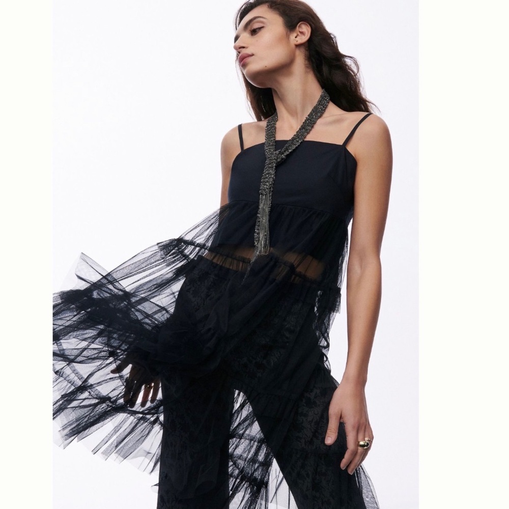 Anthropologie Maeve Tiered Tulle Tunic Blouse L